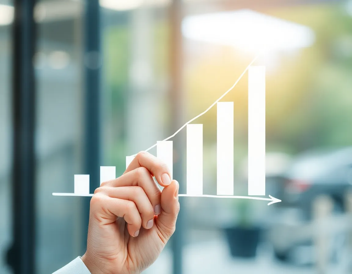 Business coach presenting a growth chart to a group of executives in a modern boardroom with a view of the Mumbai skyline.